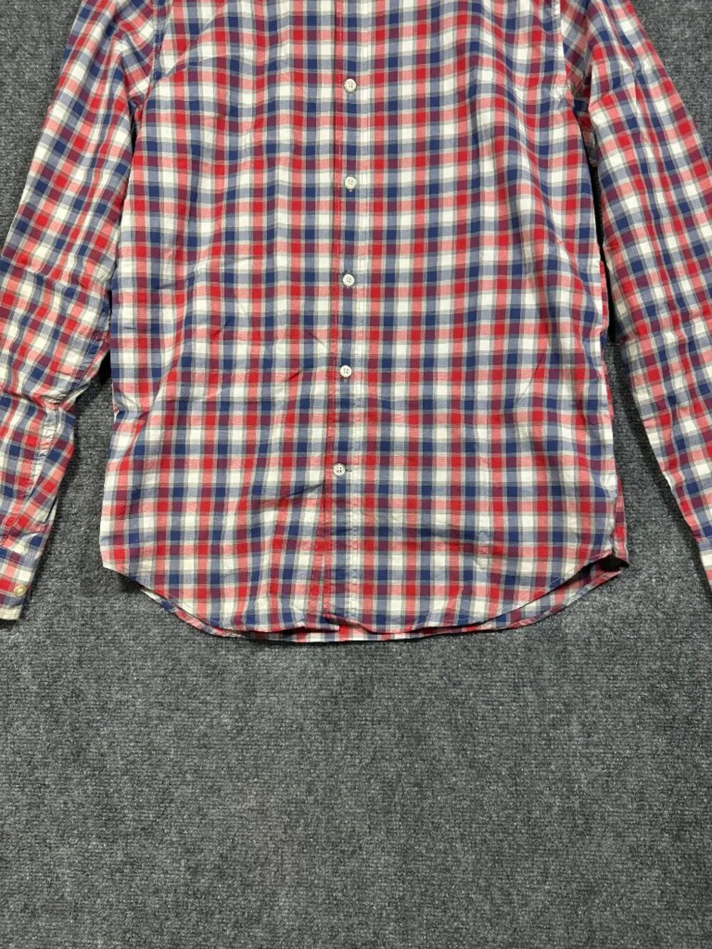 Banana Republic Shirt Mens Medium Camden Fit Red White Blue Cotton Plaid Button